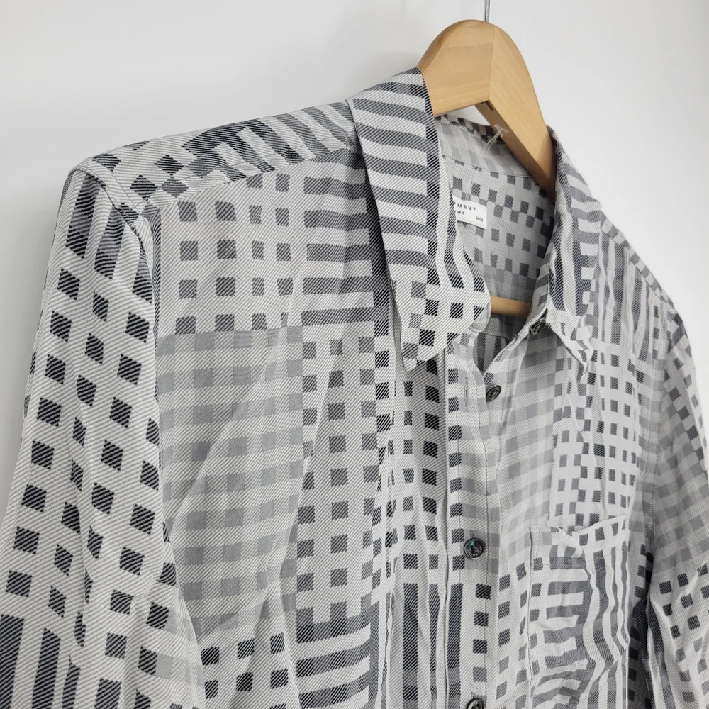 Equipment Femme silk button down shirt blouse top grey modern print geometric - Picture 2 of 8